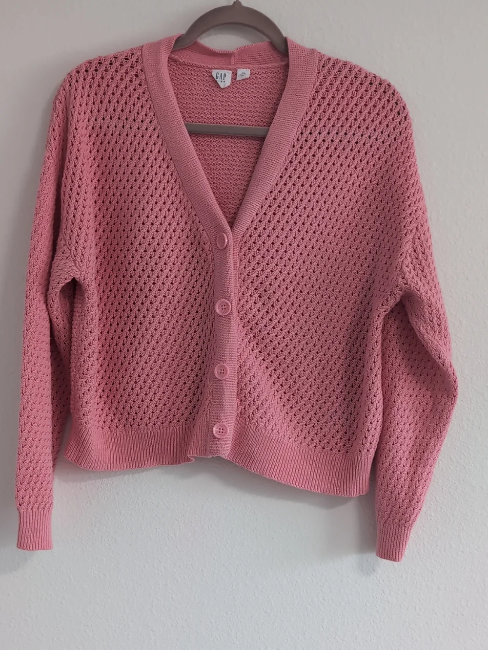 GAP Rose Pink Open-Knit Button Cardigan